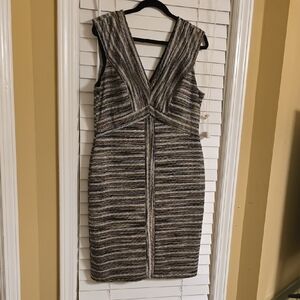 Robbie Bee Silver Black Ruched Cocktail Dress